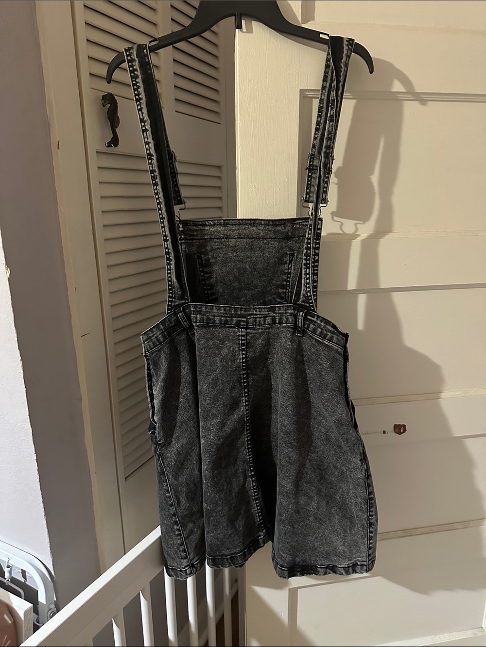 Hell Bunny Black Acid-Wash Denim Pinafore Dress - Picture 7 of 8